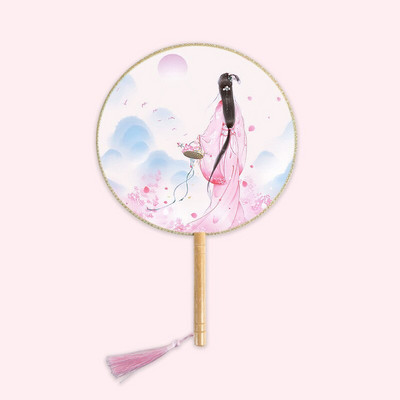 1 vnt. grupės ventiliatoriaus medinė rankena permatoma Hanfu grupės gerbėjų rūmų ventiliatoriaus kinų stiliaus medinė rankena Šilko apvali ventiliatoriaus fotografija