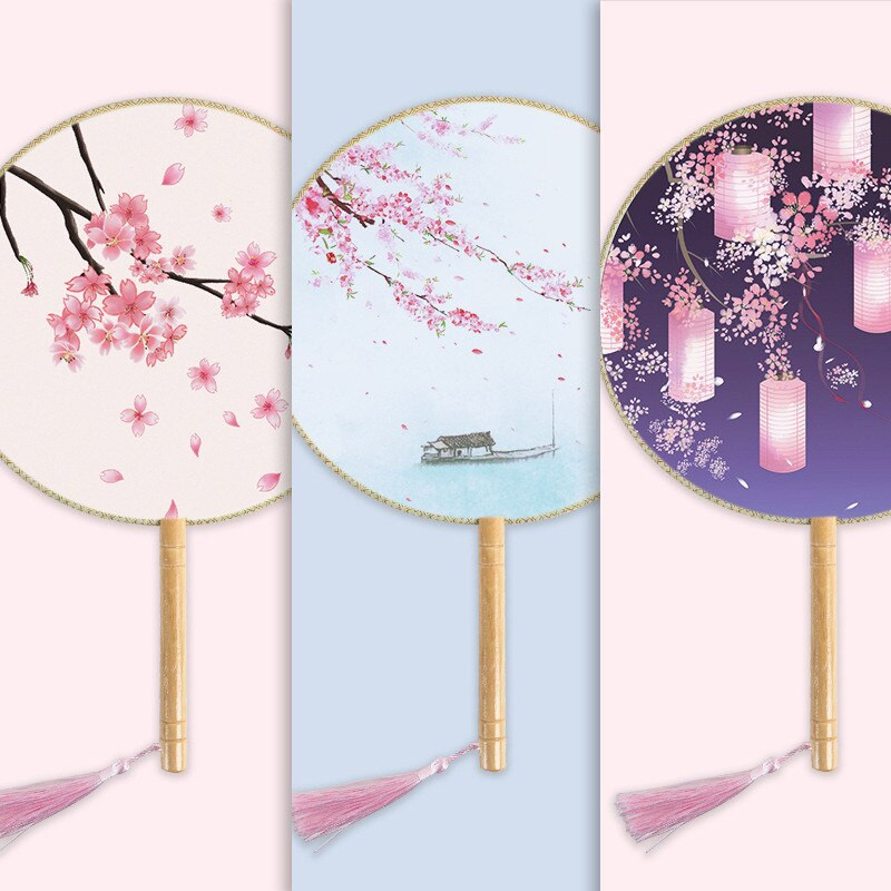 1 vnt. grupės ventiliatoriaus medinė rankena permatoma Hanfu grupės gerbėjų rūmų ventiliatoriaus kinų stiliaus medinė rankena Šilko apvali ventiliatoriaus fotografija