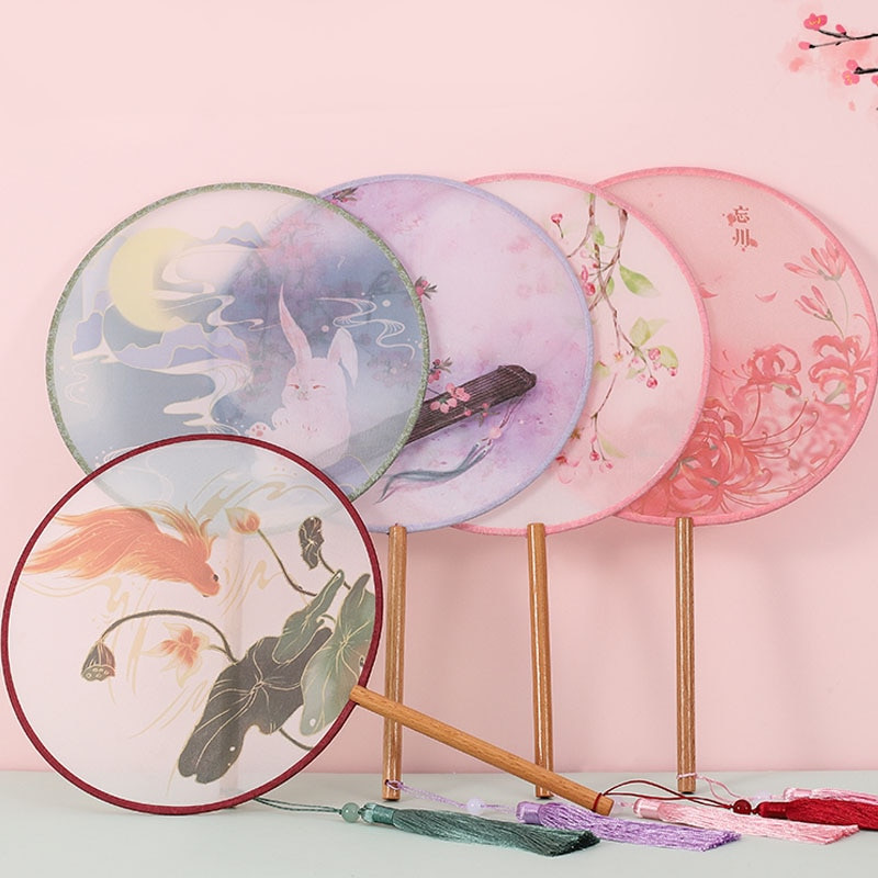 Apvalios formos permatomas siuvinėtas šilko ventiliatorius amatai dovanos namų dekoravimas Hanfu animacijos aksesuarai kinų stiliaus nešiojamas ventiliatorius