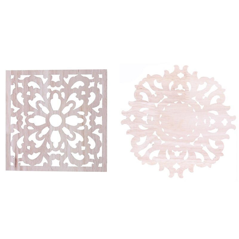 2X Λαστιχένιο ξυλόγλυπτο Floral Decal Craft Onlay Απλικέ Έπιπλα DIY Decor F:20X20cm & 15cm Type A