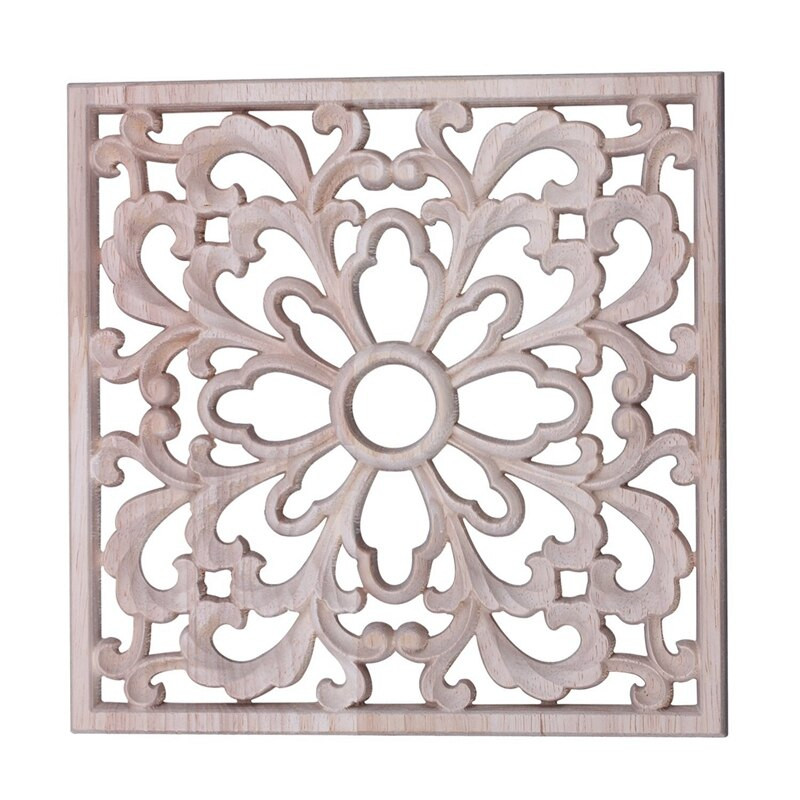 2X Λαστιχένιο ξυλόγλυπτο Floral Decal Craft Onlay Απλικέ Έπιπλα DIY Decor F:20X20cm & 15cm Type A