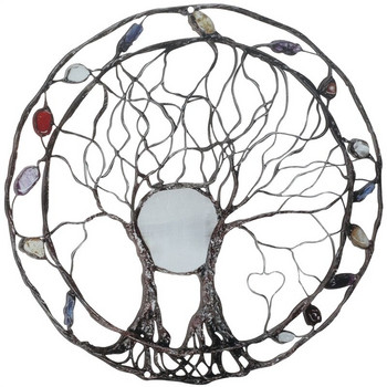 Дървото на живота Метално стенно изкуство Дървото на живота Декоративно окачено произведение на изкуството 9,8 инча Прекрасна кръгла рустикална скулптура за градина