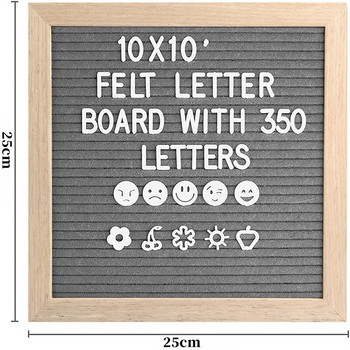 Πίνακας μηνυμάτων ξύλου 10x10 ιντσών Διακόσμηση τοίχου από φελλό Felt Letterboard Oak 460 γράμματα Τσάντα σχεδίασης Felt Letter Board Διακόσμηση σπιτιού