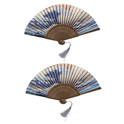2X japán kézi összecsukható ventilátor, hagyományos japán Ukiyo-E művészeti nyomatokkal