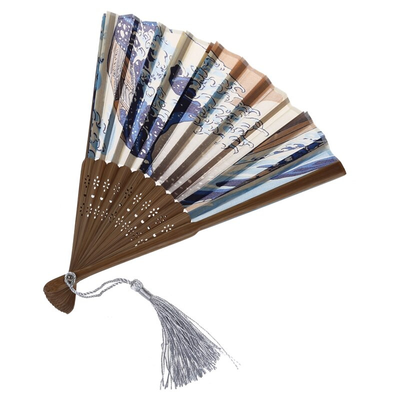 2X japán kézi összecsukható ventilátor, hagyományos japán Ukiyo-E művészeti nyomatokkal