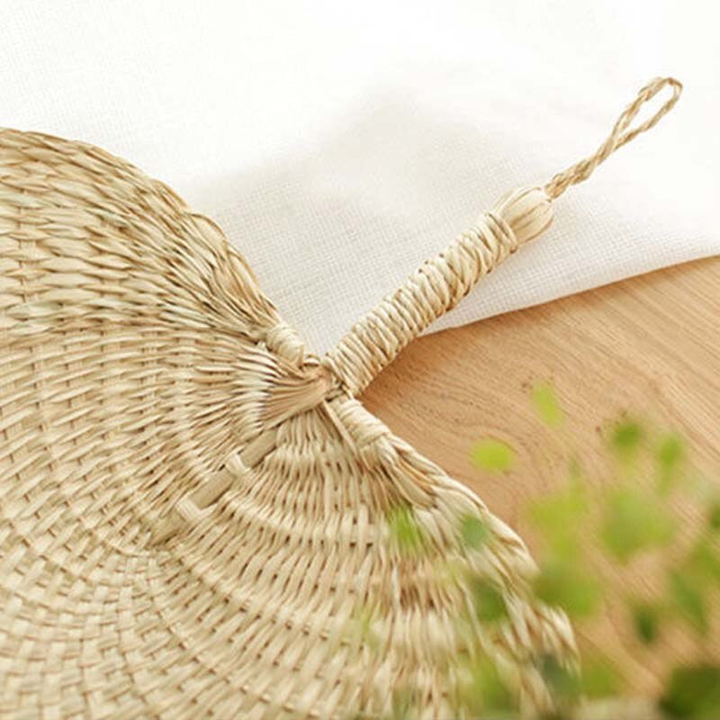 3X Cool baba szúnyogriasztó ventilátor nyári kézikönyv szalma kézi ventilátorok pálmalevél