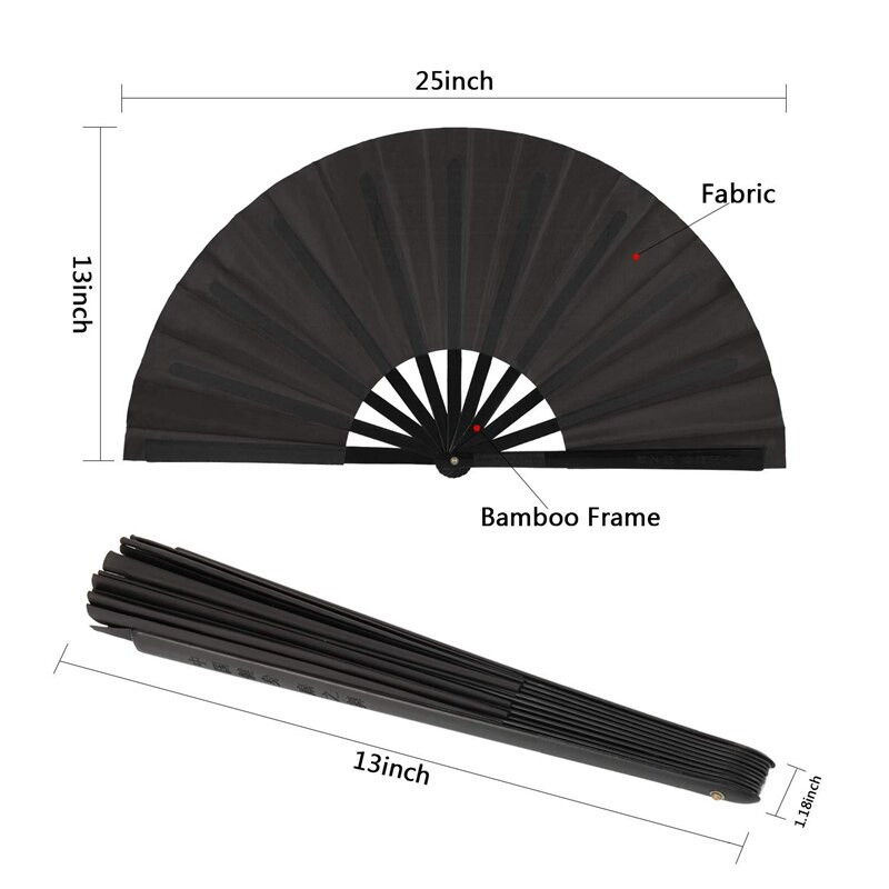 2 db Nagy összecsukható ventilátor nylon vászon kézi összecsukható ventilátor kínai kung fu tai chi ventilátor fekete dekoráció összecsukható kézi ventilátor partira