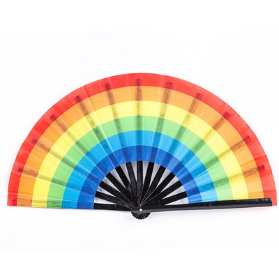 Ventilator de mână mare pliabil, 1 bucată, cu punct pliabil, imprimeu curcubeu, evantai de mână festiv, 33 cm, evantai de mână, pliabil, pentru cadouri