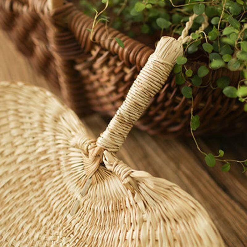 3X Cool baba szúnyogriasztó ventilátor nyári kézikönyv szalma kézi ventilátorok pálmalevél