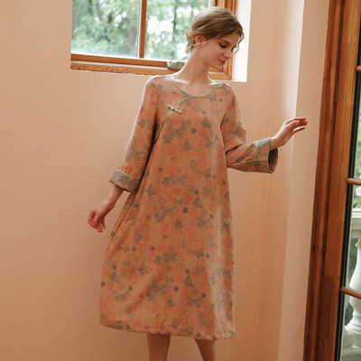 Cămașă de noapte de damă cu mâneci lungi și decolteu oval