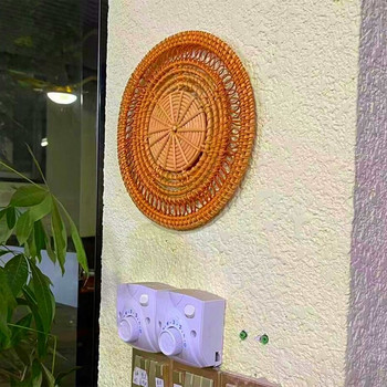 Χειροποίητο Κρεμαστό Κρεμαστό Καλάθι Τοίχου Διακόσμηση Φυσικού Υφαντού Διακοσμητικό Δίσκο Rattan Στρογγυλό μπολ Boho για Σαλόνι Σπίτι Κουζίνα