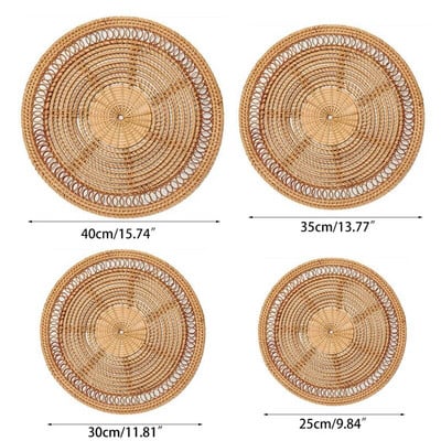 Rankų darbo pakabinamas sieninis krepšelio dekoras Natūralaus austo rotango dekoratyvinis padėklas, apvalus Boho dubuo, skirtas namų svetainei virtuvei