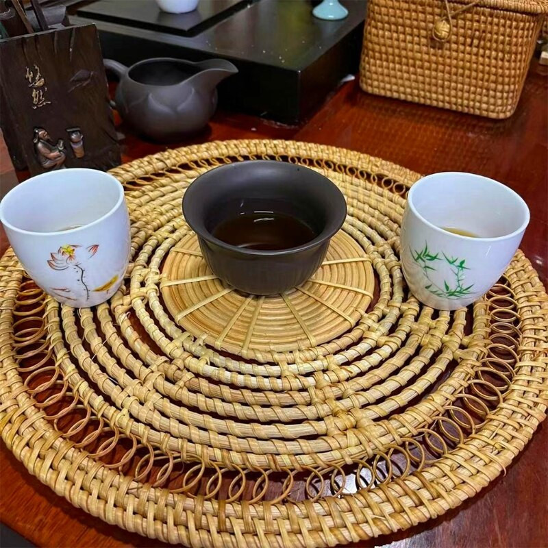 Rankų darbo pakabinamas sieninis krepšelio dekoras Natūralaus austo rotango dekoratyvinis padėklas, apvalus Boho dubuo, skirtas namų svetainei virtuvei