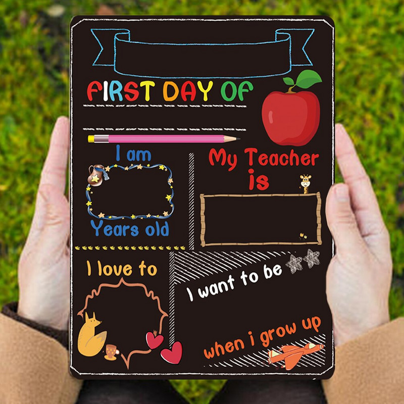 Iskolanap első tábla Utolsó tábla táblára táblák Kétoldalas óvodai kréta levél üzenet fénykép Saját függő