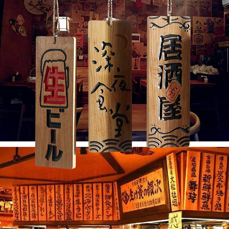 Japán stílusú Sushi Fa Menü Gravírozás Jelzőtábla Fa Étel menü Konyha Sushi Étterem Reklámtáblák Izakaya Dekor