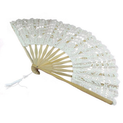 Kézzel készített pamut csipkéből összecsukható kézi ventilátor parti menyasszonyi esküvői dekorációhoz (bézs)