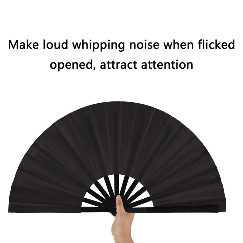 Promóció! 2 db Nagy összecsukható ventilátor nejlon vászon kézi összecsukható ventilátor kínai kung fu tai chi ventilátor fekete dekoráció összecsukható kéz Fa