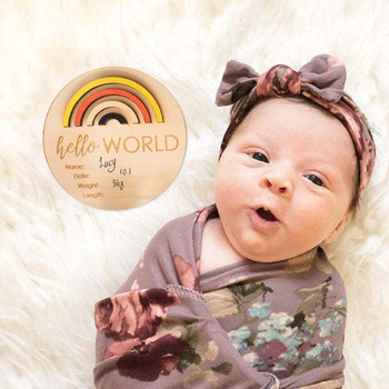1 τεμ. Στρογγυλή ξύλινη κάρτα ορόσημο Νεογέννητο μωρό Μηνιαίες Κάρτες Εγγραφής Ανάπτυξης Χειροποίητες Αναμνηστικές Κάρτες Γέννησης Μωρού Φωτογραφικά στηρίγματα