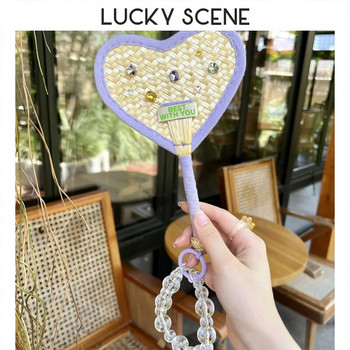 Βεντάλια σε κινέζικο στυλ Fan Princess Beaded Bamboo Weaving Crystal Summer Heart Weaving Photoshoot S01586