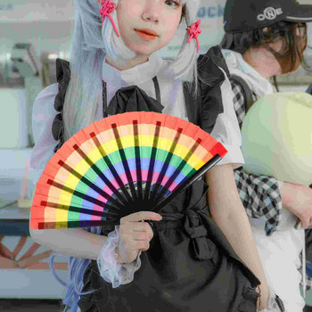 Вентилатор Сгъваеми вентилатори Hand Rainbow Китайски плат Handheld Silk Pride Japanese  Party Dancing Photography Performancedance Paper