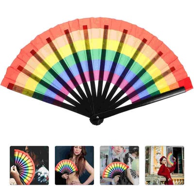 Fan Folding Fans Hand Rainbow Chinese Fabric Handheld Silk Pride Japanese  Party Dancing Photography Performancedance Paper