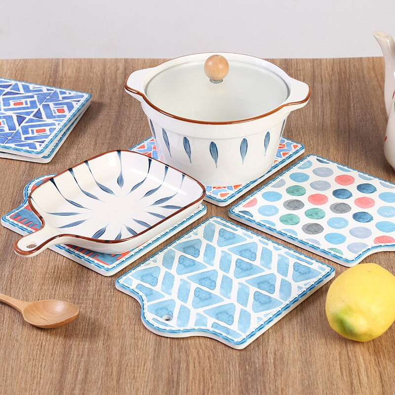 Nordic Ceramic Retro kézműves festés Szigetelt parafa kerámia alátétek Kettős célú edényalátétek Kombinált alátétek otthoni dekorációs ajándék