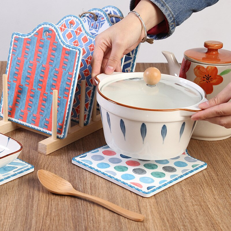 Nordic Ceramic Retro kézműves festés Szigetelt parafa kerámia alátétek Kettős célú edényalátétek Kombinált alátétek otthoni dekorációs ajándék