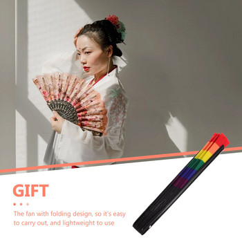 Fan Folding Fans Hand Rainbow Chinese Fabric Handheld Silk Pride Japanese  Party Dancing Photography Performancedance Paper