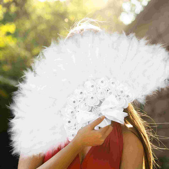 Вентилатор Ръчно сгъваеми ветрила Dance Vintage Flapper Party Wedding Dancing Costumetea Handheld Bridal White Marabou Decoration Chinese