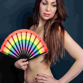 Fan Folding Fans Hand Rainbow Chinese Fabric Handheld Silk Pride Japanese Gay Party Dancing Photography Performancedance Paper