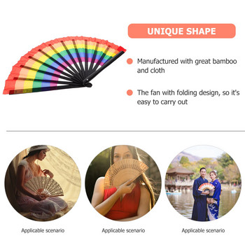 Fan Folding Fans Hand Rainbow Chinese Fabric Handheld Silk Pride Japanese Gay Party Dancing Photography Performancedance Paper