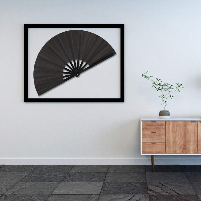 2 vnt. Didelis sulankstomas ventiliatorius, nailoninis audinys, rankinis sulankstomas ventiliatorius, kiniškas Kung Fu Tai Chi ventiliatorius, juodas dekoravimas, sulankstomas rankinis ventiliatorius vakarėliui