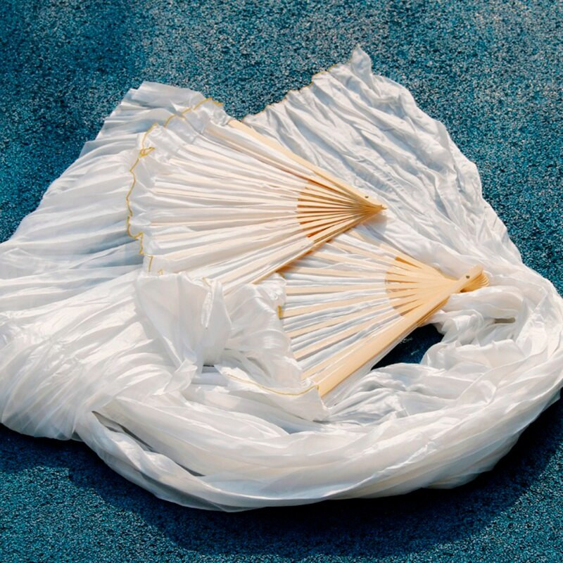 100% šilko unisex kiniško šilko šydo šokių vėduoklės 1vnt Pilvo šokių vėduoklės baltos spalvos 180x90cm