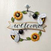 Kis méhecske vas díszek Jel Napraforgó Üdvözlő Medál A Homlokzaton Fém 30X39CM Dekor Kis Méhecske Home Take Off Welcome