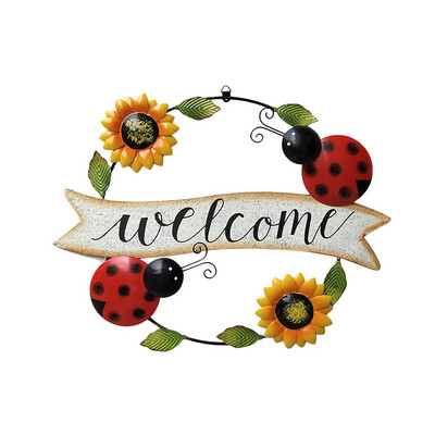 Kis méhecske vas díszek Jel Napraforgó Üdvözlő Medál A Homlokzaton Fém 30X39CM Dekor Kis Méhecske Home Take Off Welcome