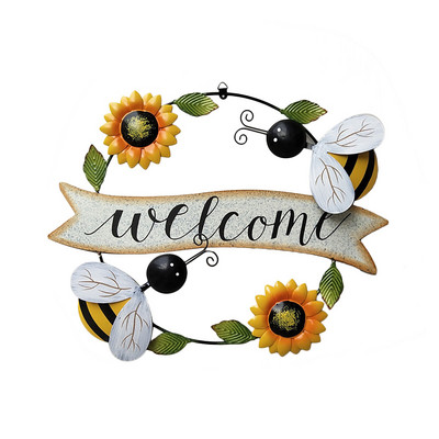 Kis méhecske vas díszek Jel Napraforgó Üdvözlő Medál A Homlokzaton Fém 30X39CM Dekor Kis Méhecske Home Take Off Welcome