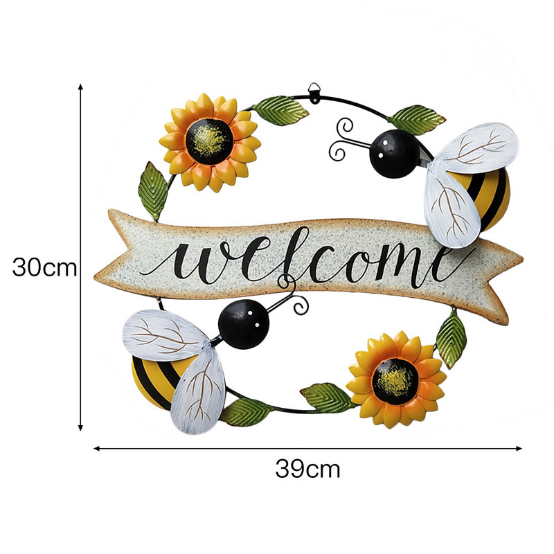 Kis méhecske vas díszek Jel Napraforgó Üdvözlő Medál A Homlokzaton Fém 30X39CM Dekor Kis Méhecske Home Take Off Welcome