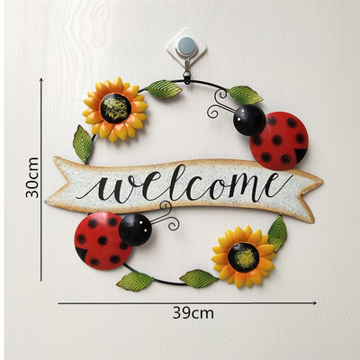 Idilic Creativ Decorare de perete pentru sufragerie Decorare de perete BINE AȚI VENIT Mică Albină Soare Floare Fier Art Pandantiv Pandantiv