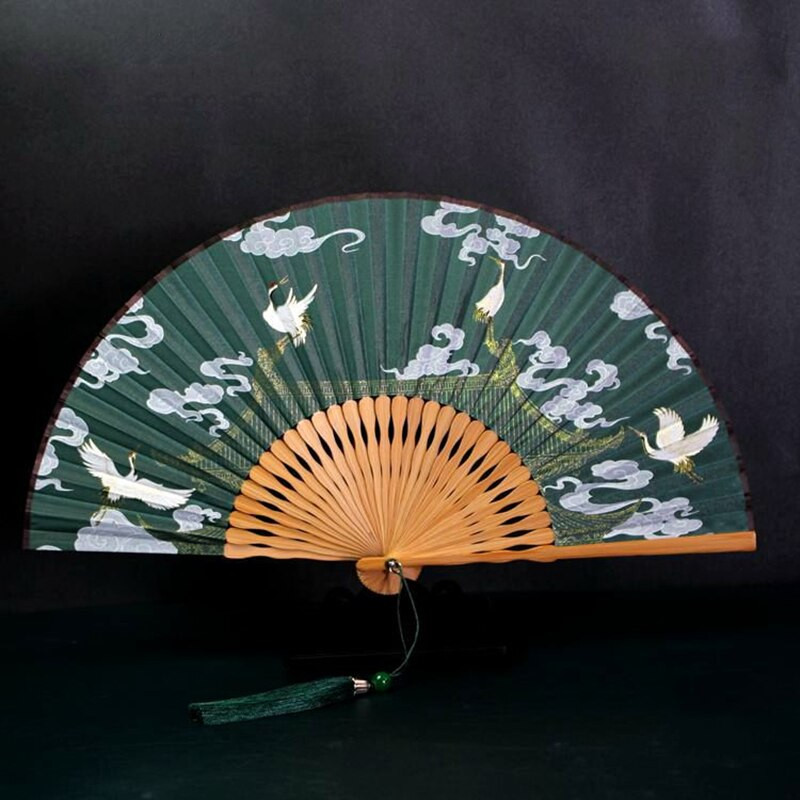 1db kínai japán stílusú daru összecsukható ventilátor, bambusz selyem kézi ventilátor táncfotózáshoz kellékek lakberendezési díszek