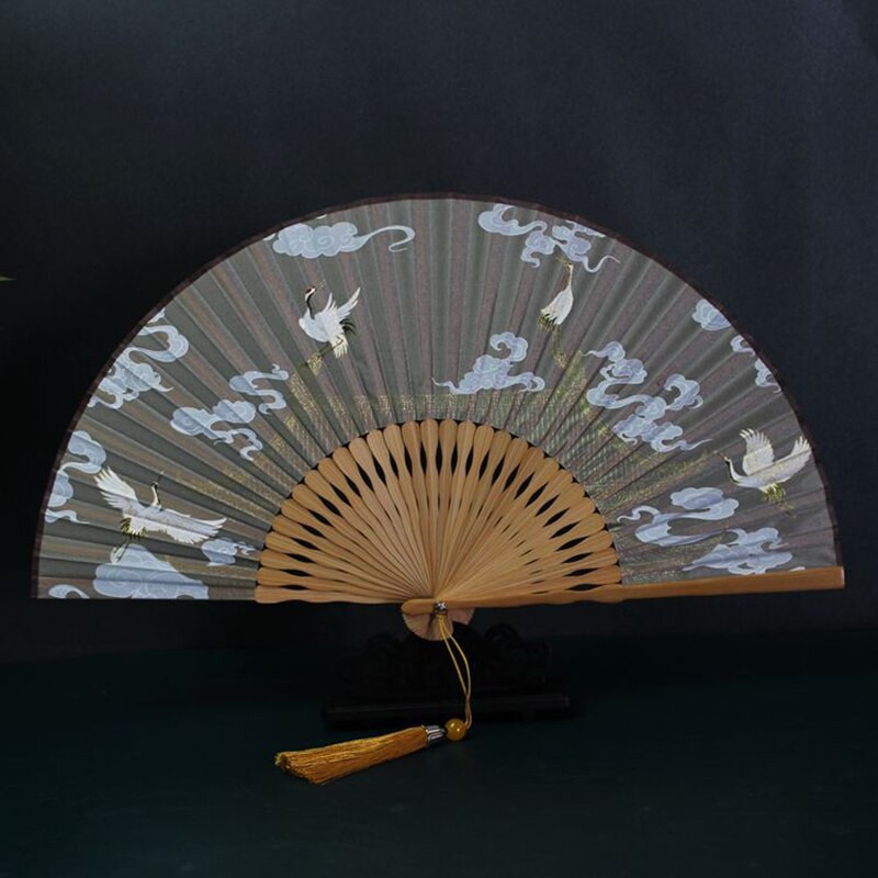 1db kínai japán stílusú daru összecsukható ventilátor, bambusz selyem kézi ventilátor táncfotózáshoz kellékek lakberendezési díszek