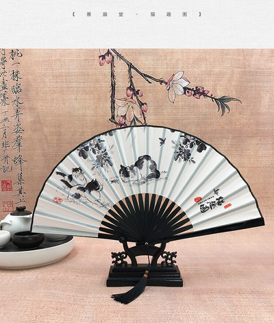 Kinų klasikinis kačių piešimas rašalu Sulankstomas rankinis ventiliatorius su kutais Retro stiliaus vestuvės, šokių bažnyčios vakarėlio dovanos