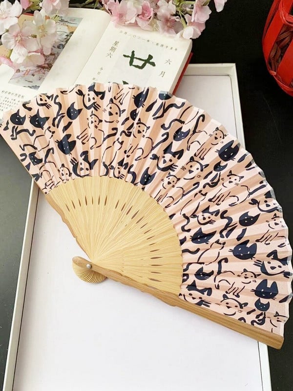 Kinų klasikinis kačių piešimas rašalu Sulankstomas rankinis ventiliatorius su kutais Retro stiliaus vestuvės, šokių bažnyčios vakarėlio dovanos