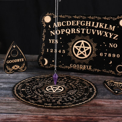 Set de tablă de radiestezie pendul cu model de stele soare pentru panou de mesaje divinație tablă sculptată din lemn, altar metafizic, semn de perete decor