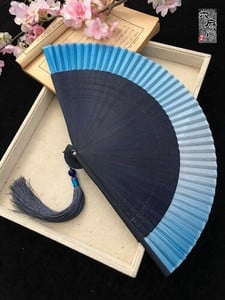 Ventilator pliabil în stil japonez Edo, în stil japonez, evantai kimono, evantai de mătase adevărată pentru femeie, flori mici, sculptate, gradient, evantai goale, auriu