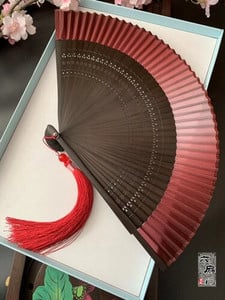 Ventilator pliabil în stil japonez Edo, în stil japonez, evantai kimono, evantai de mătase adevărată pentru femeie, flori mici, sculptate, gradient, evantai goale, auriu