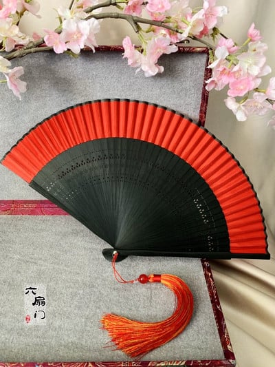 Ventilator pliabil în stil japonez Edo, în stil japonez, evantai kimono, evantai de mătase adevărată pentru femeie, flori mici, sculptate, gradient, evantai goale, auriu