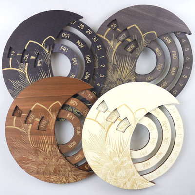 Perpetual Wooden Calendar Circular Rotation Calendar Ρουστίκ Επιτοίχιο Βάση Καθημερινό Ημερολόγιο για Σαλόνι Home Office 2022