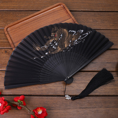 1db Vintage selyem bambusz összecsukható ventilátor bojttal kínai japán táncos kézlegyezővel lakberendezési díszek kézműves ajándék