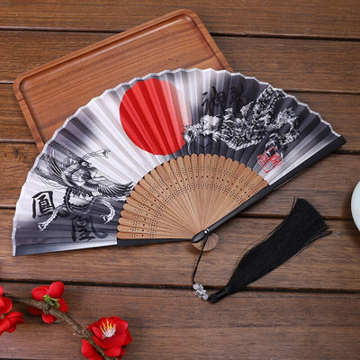 1db Vintage selyem bambusz összecsukható ventilátor bojttal kínai japán táncos kézlegyezővel lakberendezési díszek kézműves ajándék