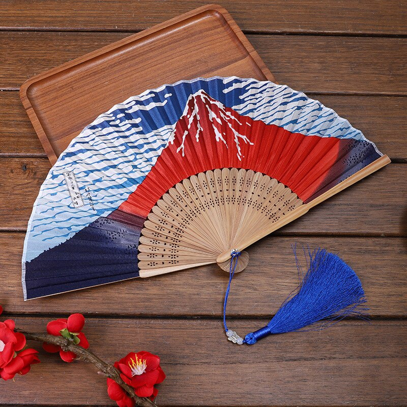1db Vintage selyem bambusz összecsukható ventilátor bojttal kínai japán táncos kézlegyezővel lakberendezési díszek kézműves ajándék